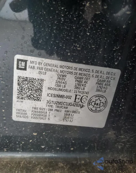 2018 GMC Sierra K1500 Sle from USA, damaged, VIN 3GTU2MEC3JG428261